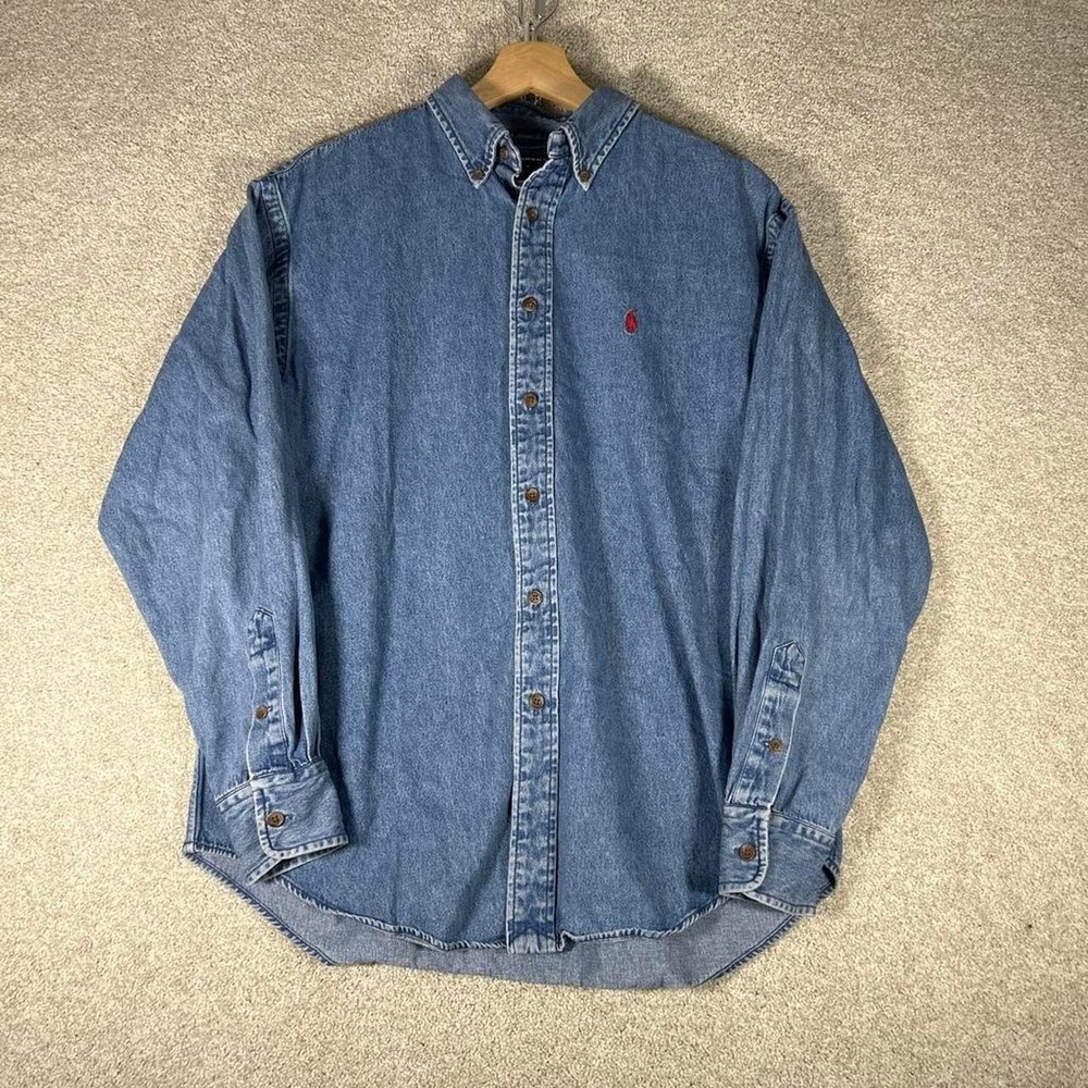 Vintage Polo Ralph Lauren blue denim chambray l/s button up shirt Size M